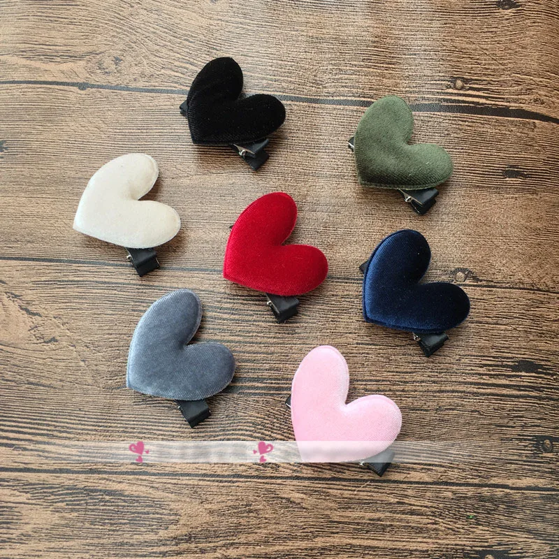 

Lovely Velvet Heart Hair Clips Whole Wrapped Safety Girls' Hair Grips Accessories Red Pink Hairpins