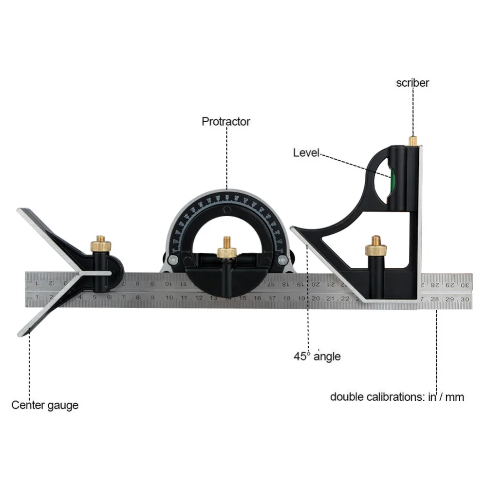 300 мм Многофункциональная портативная комбинированная квадратная угловая линейка из нержавеющей стальной транспортир измерительный Столярный инструмент инструменты