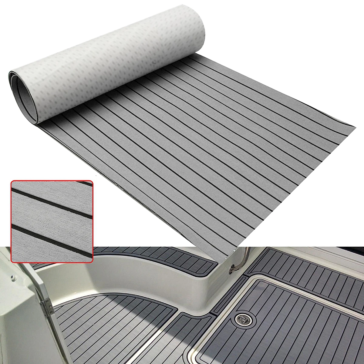 

240x90cm 6mm Self Adhesive EVA Foam Faux Teak Decking Sheet Marine Boat Yacht Synthetic Decking DIY Protective Floor Carpet Grey