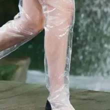 Для женщин Модный, из ПВХ, прозрачный черный, белый цвет квадратный носок сапоги до колена на среднем каблуке; комфортабельные недорогие ботинки с высоким голенищем большой размер 43