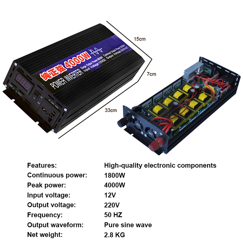 4000 Вт 2000 Чистая синусоида инвертор автомобиля Мощность DC12V для AC220V электроники