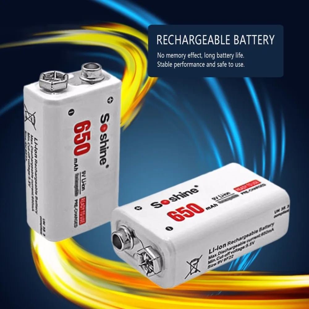 

Soshine 4pcs Power Battery 6F22 9V Li-ion Lithium 650mAh Chemistry Rechargeable Battery For Electronic Instruments