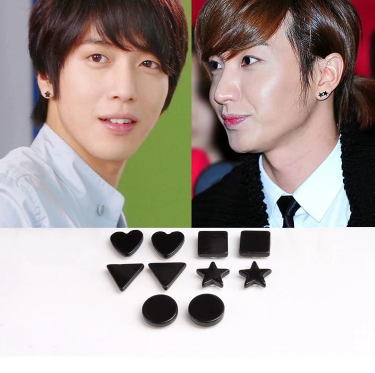 1 Pair Men's Black Earrings Ear STUD Triangle Star