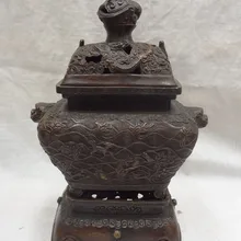 Bi003262 1" Тибет Бронзовый Буддизм Фэншуй Голова Дракона Статуя Льва Курильница Курильница