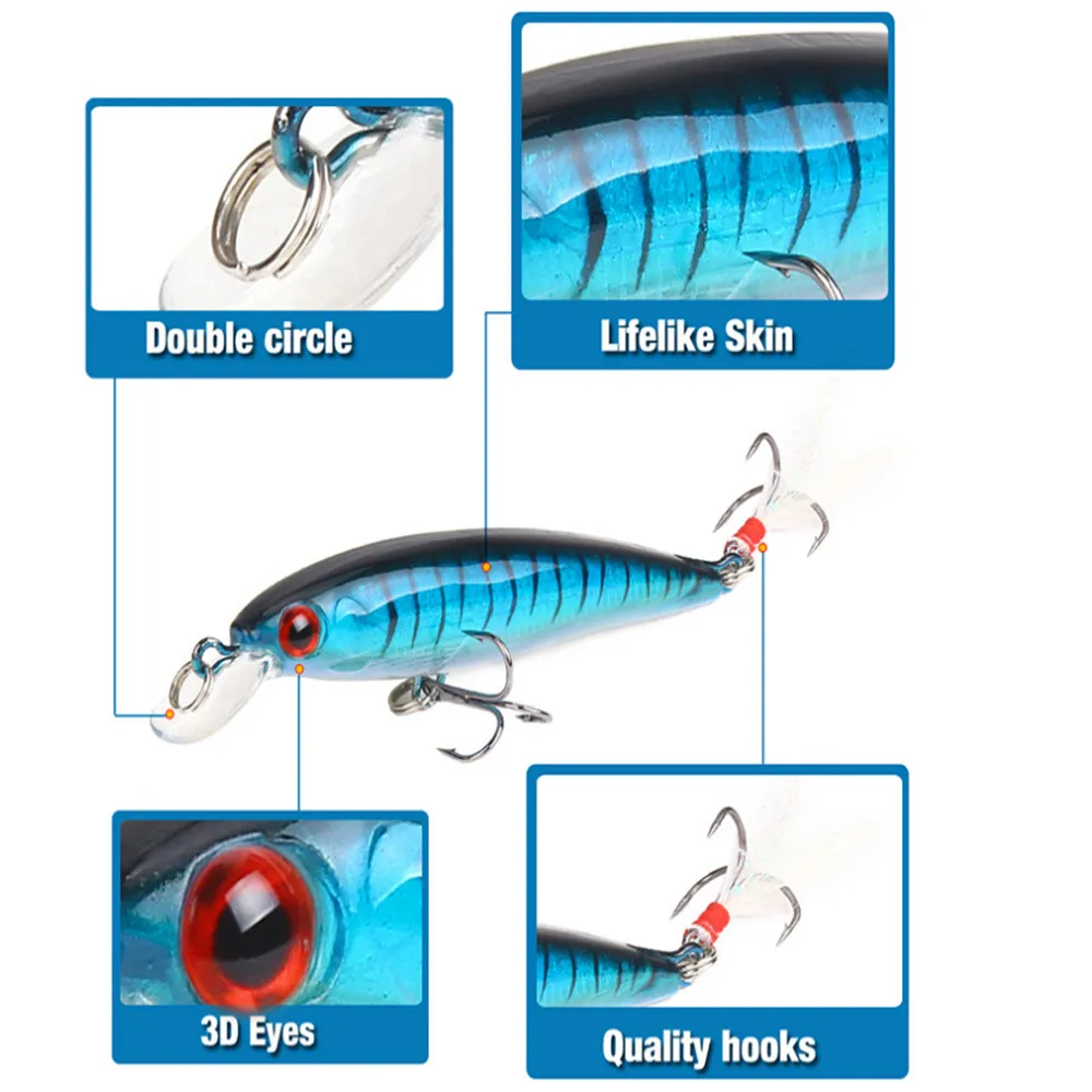 1PCS Minnow Fishing Lure 9cm 7g isca Artificial Hard Crankbait Wobbler Baits with Feather Artificial Pike Carp Fishing Tools