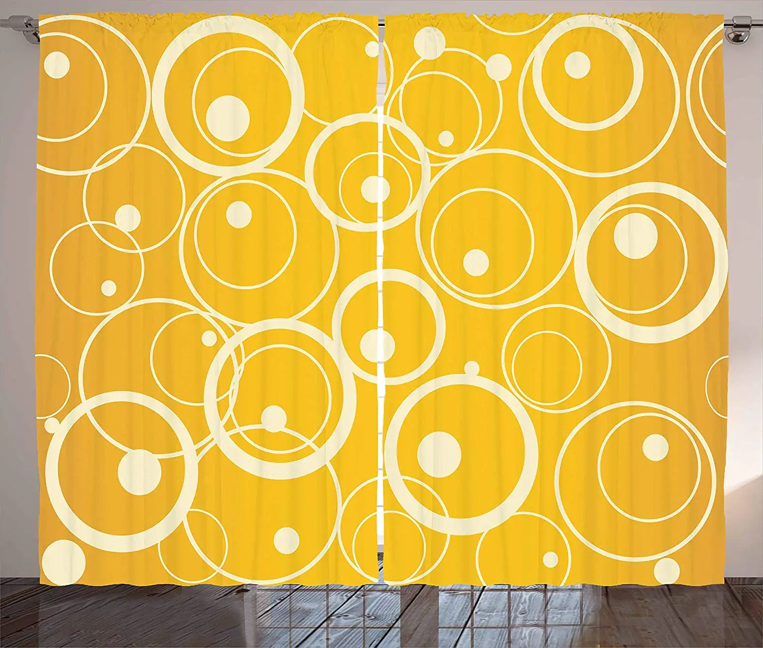 

Vintage Yellow Curtains Circles and Dots Monotone Geometric Shapes with Yellow Background Living Room Bedroom Window Decor