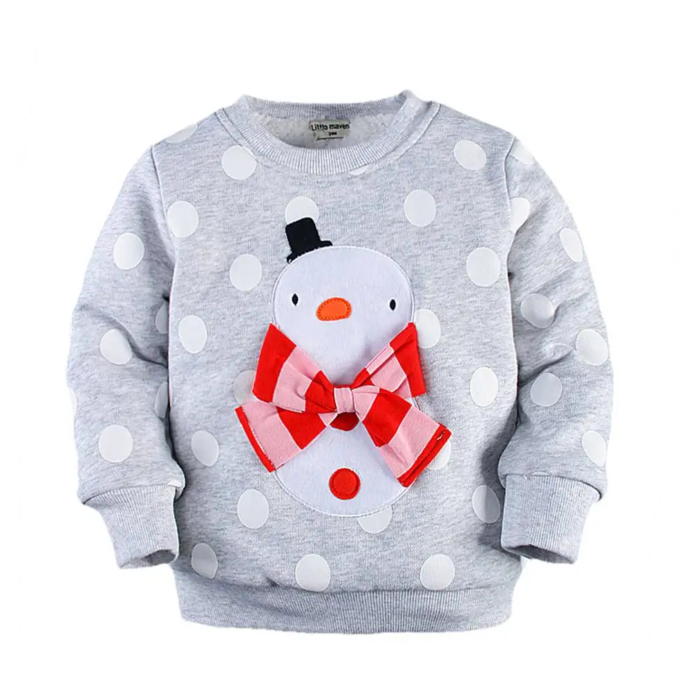 

2-7T Toddler Girl Santa Pullover Coat Graphic Snowman Bowknot Santa Clothes Thick Cotton Thermal Santa Pullover Coat Kids