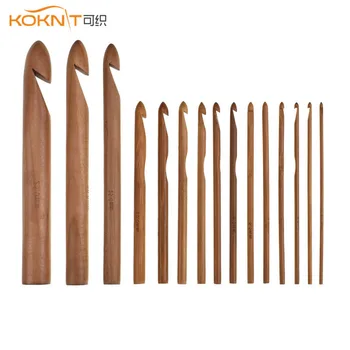 

KOKNIT 15Pcs Mix Size 3.0-25mm Wooden Crochet Hooks Set Huge Size 15 20 25mm Knitting Needles Hook for Thick Yarn DIY Craft Tool