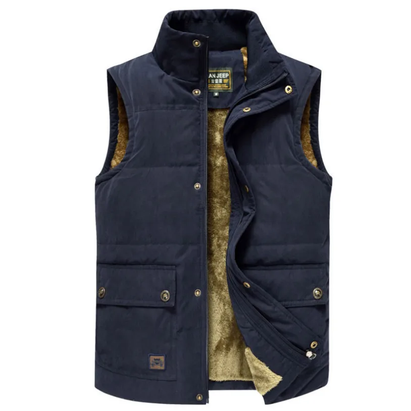 

2018 Winter Trekking Hiking Vest Men Jacket Sleeveless Coat Men Fleece Army Green Waistcoat Warm Standing collar Vest Coat