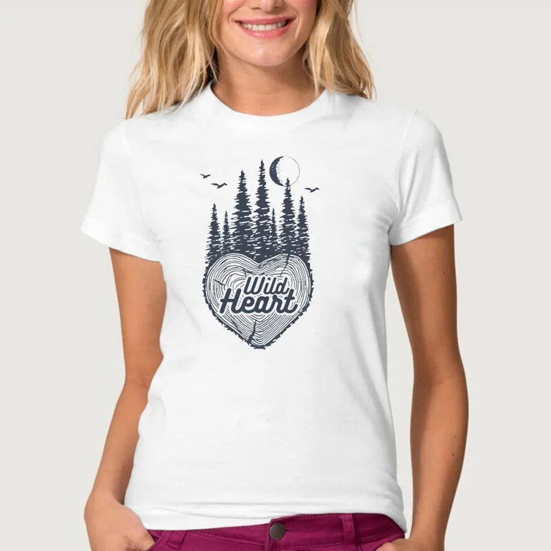 

Women Tshirts Wild Heart Mountain Letter Tee Ladies Printed Woman Female T-shirt Clothes Tshirt Casual Short Sleeve T Top