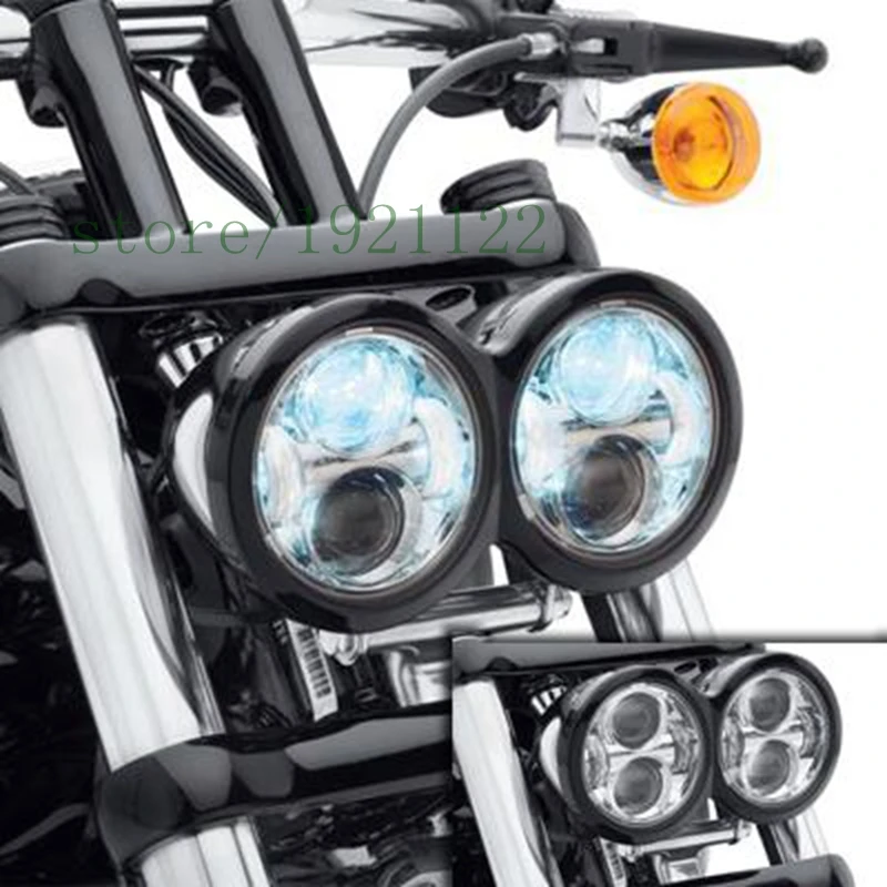 

For Harley parts Motorcycle Dyna Fat Bob Dual Headlamp, Motor 4.65" Double LEDHeadlights With DRL halo for Harley Dyna Fat Bob