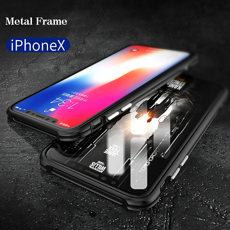 Для iPhone 7 8 X Plus Роскошные 3D бренд блеск жесткий Алюминий металлический бампер Armor всего тела защитная задняя чехол для телефона чехол