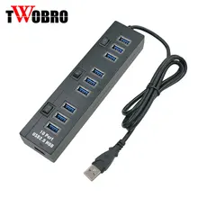 10 портов USB 3,0 концентратор USB 3,0 адаптер питания переключатель подсветки USB хаб удлинитель кабельный разъём с переключателем