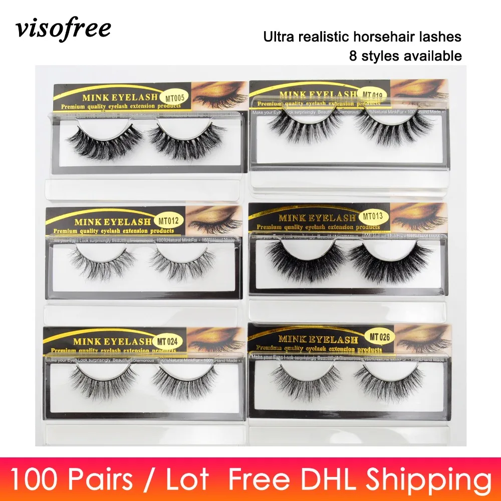 US $159.00 100pairsLot Free DHL Visofree Eyelashes Handmade Natural Horse Hair Lashes Thick Soft Cross 3D False Eyelashes Makeup