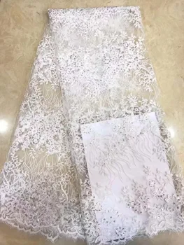 

Latest High Quality African Tulle Lace Fabric 2018 Gold African Material White Embroidered Lace Trimmings for Sewing D525