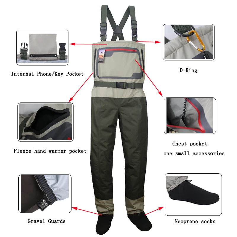 Men's Fishing Chest Waders Breathable Stocking Foot Wader