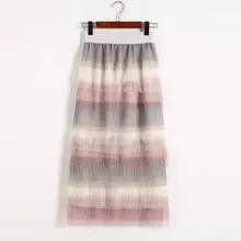 Модная юбка-торт Женская Радужная юбка высокая талия сетка многослойная плиссированная длинная юбка Пышные юбки Tide