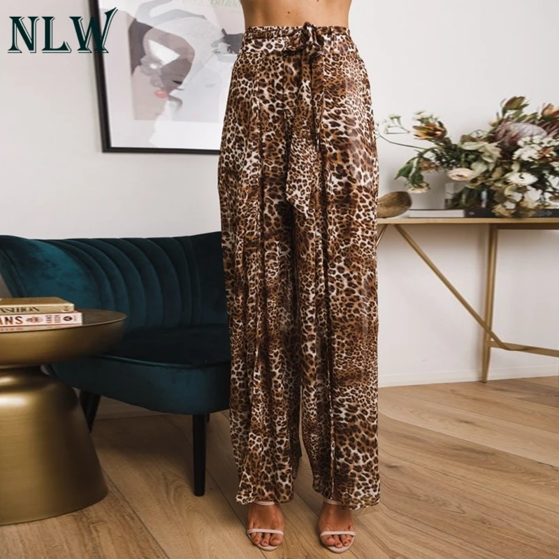NLW/большие размеры леопардовый принт галстук бабочка пояс Pantalon Femme повседневные
