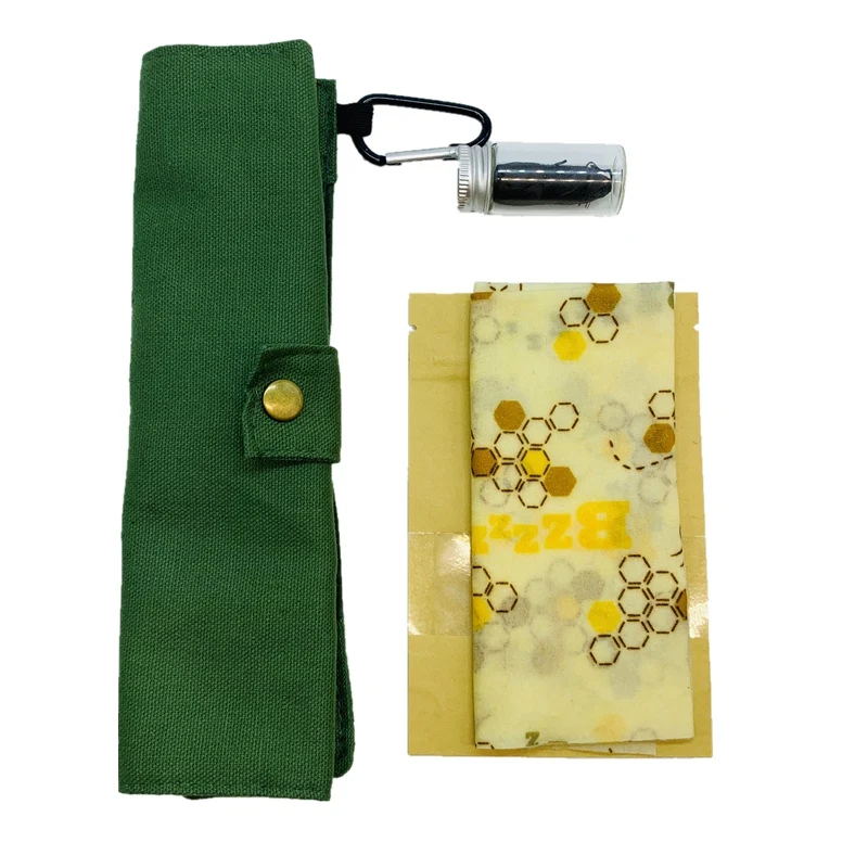 

Beeswax Food wrap with Biodegradable Bamboo Charcoal Dental Floss and Reusable Bamboo Cutlery Eco Set of Biodegradable Floss