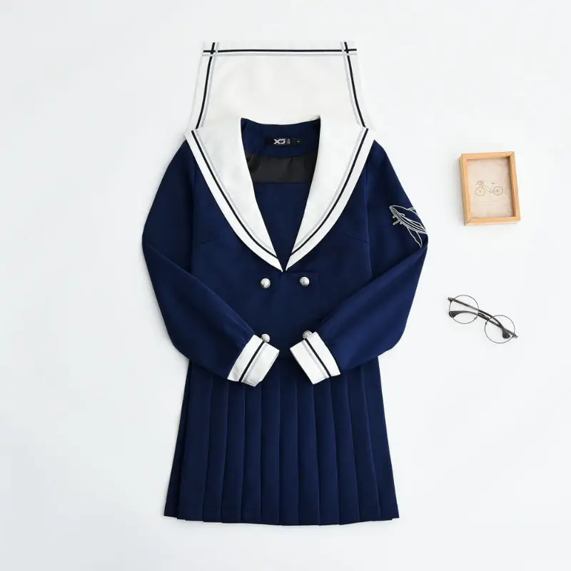 Long sleeve Japanese JK Sets School Uniform Girls Deep sea whale Spring Autumn High School Women Novelty Sailor Suits Uniforms 3