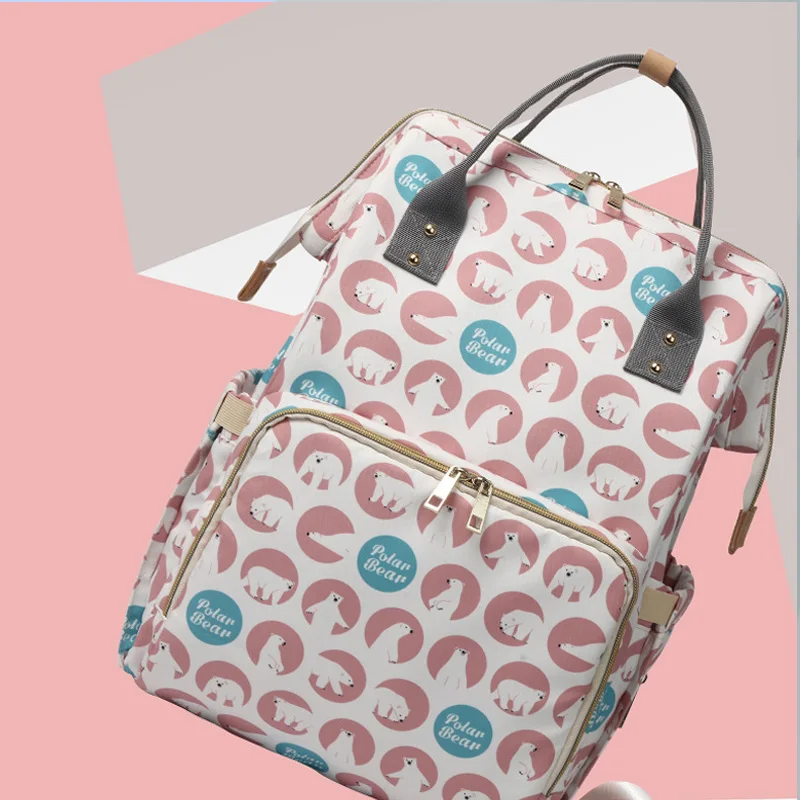 Fashion Polar Bear Printed Mummy Maternity Bag Baby Diaper Backpack Nappy Changing Bags Nursing Wet Stroller Bag For Mom (5)