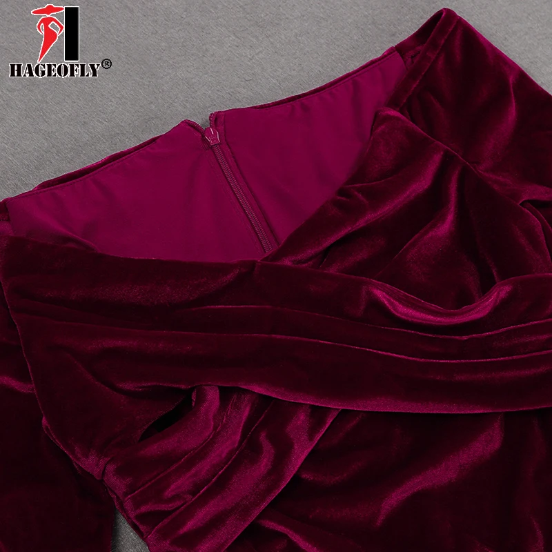 HAGEOFLY 2018 Autumn New Long Sleeve Vestidos Fashion Women Party Runway Dress Sexy V Neck Off Shoulder Club Midi Velvet Dress