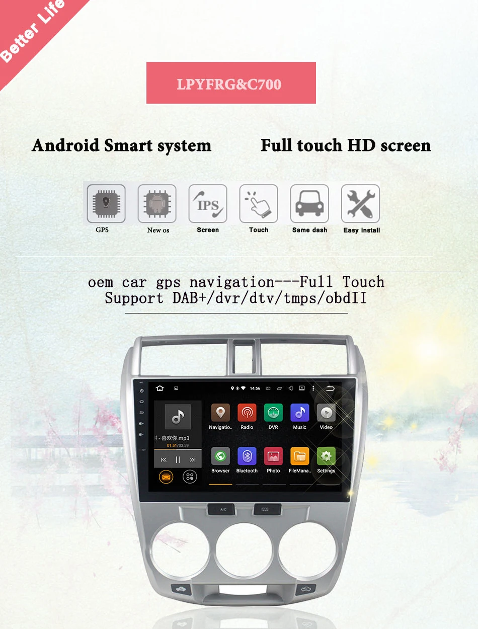 Best 2 din Stereo FOR HONDA CITY 2008-13 Android 9.0 Car DVD player Octa Core 4G RAM 1024*600 32GB ROM gps Nav multimedia head unit 2