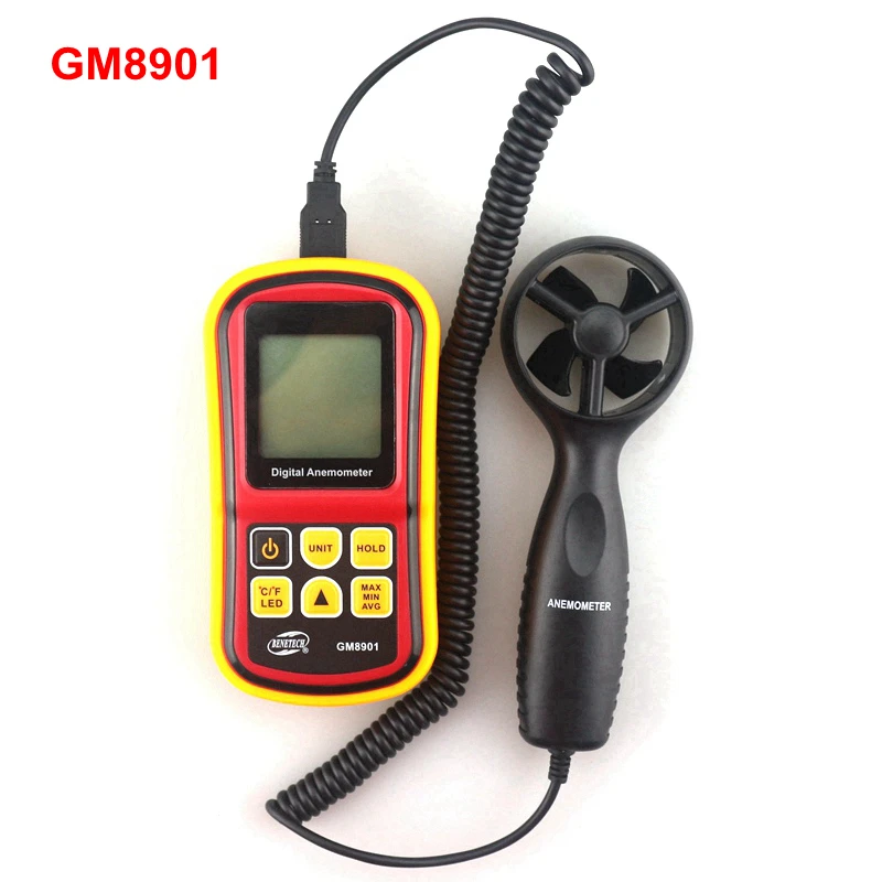 

GM8901 Digital Anemometer Wind Speed Sensor Gauge Meter 45m/s LCD Air Velocity Temperature Tester Portable USB Cable