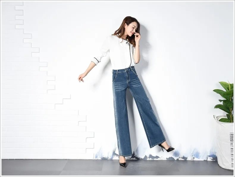 Новинка весенние джинсы женские с высокой талией ковбойские широкие брюки винтажные длинные брюки свободные ковбойские джинсовые брюки