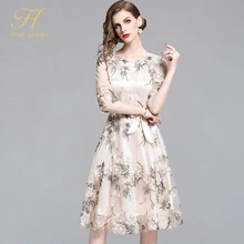 H han queen, новинка, элегантное Сетчатое платье, женское, сексуальное, с круглым вырезом, летние платья, с вышивкой, вечерние, для офиса, узкое, ТРАПЕЦИЕВИДНОЕ, винтажное, Vestido