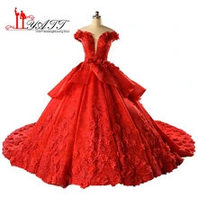 Liyatt Vestido de Noiva Princess Wedding Dresses 2017 Handmade Flowes Lace Red Bruidsjurken Rrobe de Mariage Bridal Gown