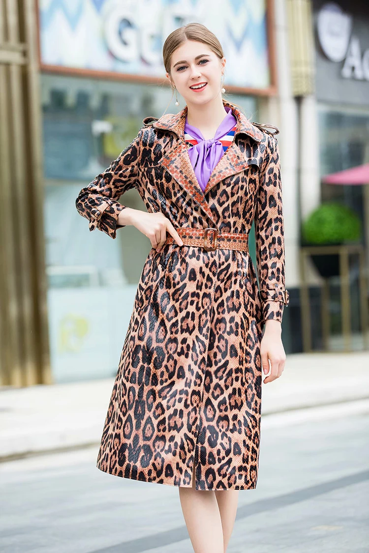 Svoryxiu дизайнерское осенне-зимнее пальто из искусственной кожи, верхняя одежда, женское винтажное приталенное длинное пальто с леопардовым принтом, ветровка