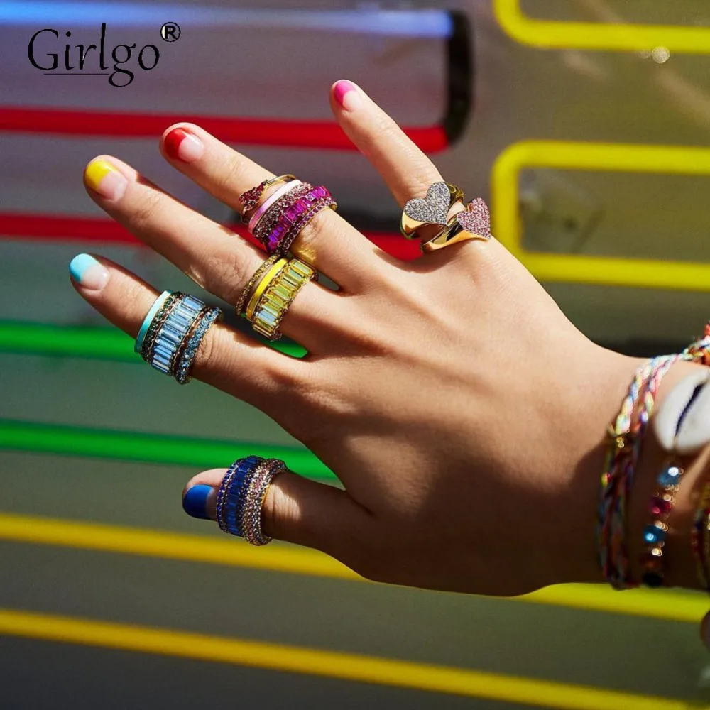 

Girlgo Bohemian Multi-Color Round Crystal Rings for Women 2019 Trendy Rhinestone Finger Engagement Rings Party Wedding Jewelry