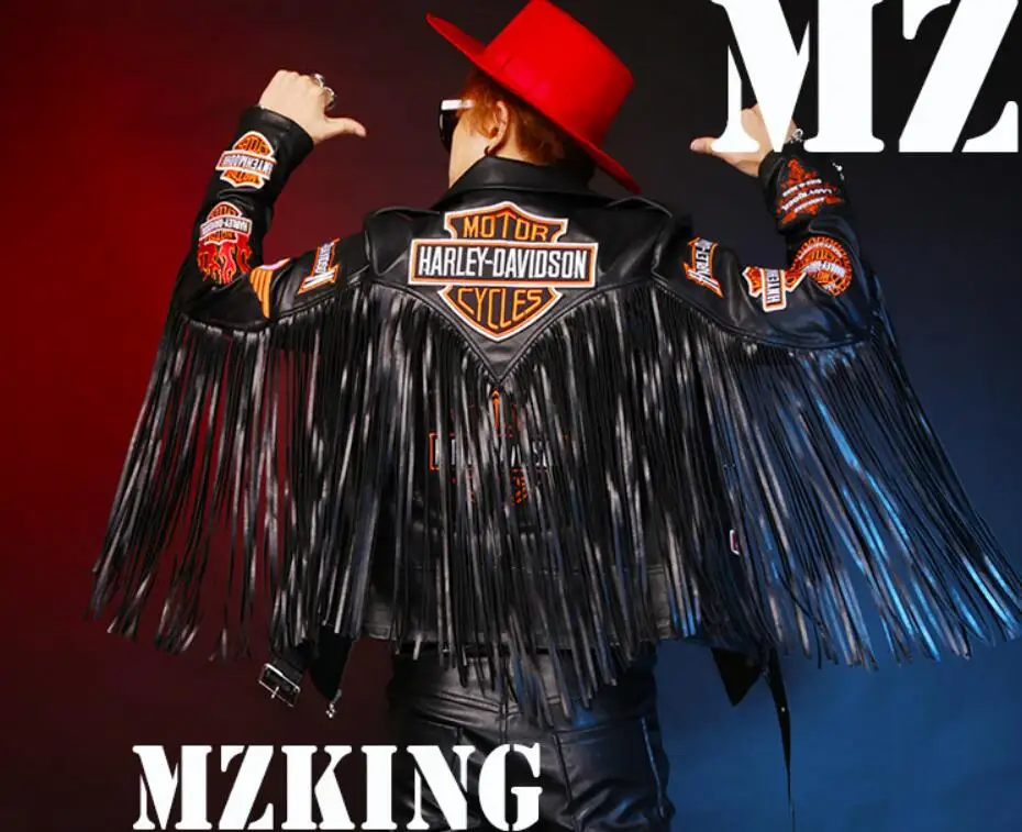 Long Tassels Flame Buiter Locomotive font b Leather b font font b Jacket b font Costumes