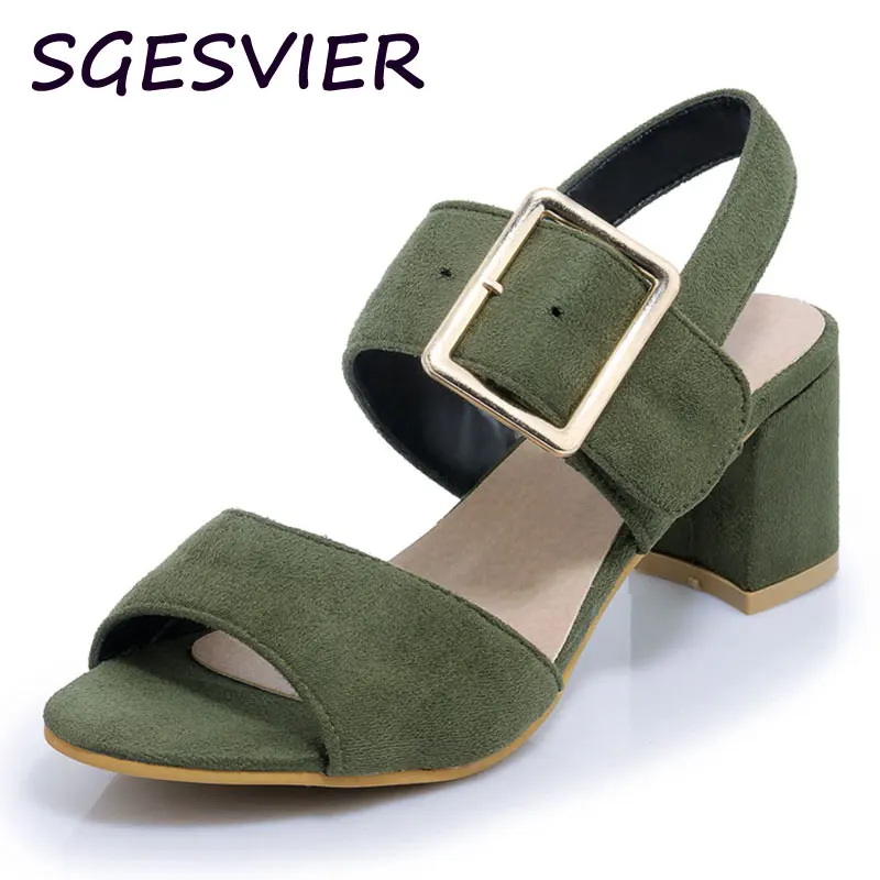 

2017 SGEVIER new arrival summer fashion concise style Women sandals solid color buckle  high square heel woman sandals sc661
