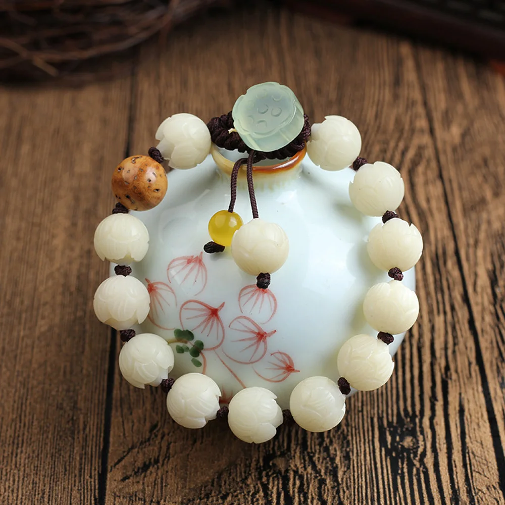 

Natural white Bodhi bracelet carved lotus root beads buddhist rope bracelet lotus seedpod knot women bijoux jewellry