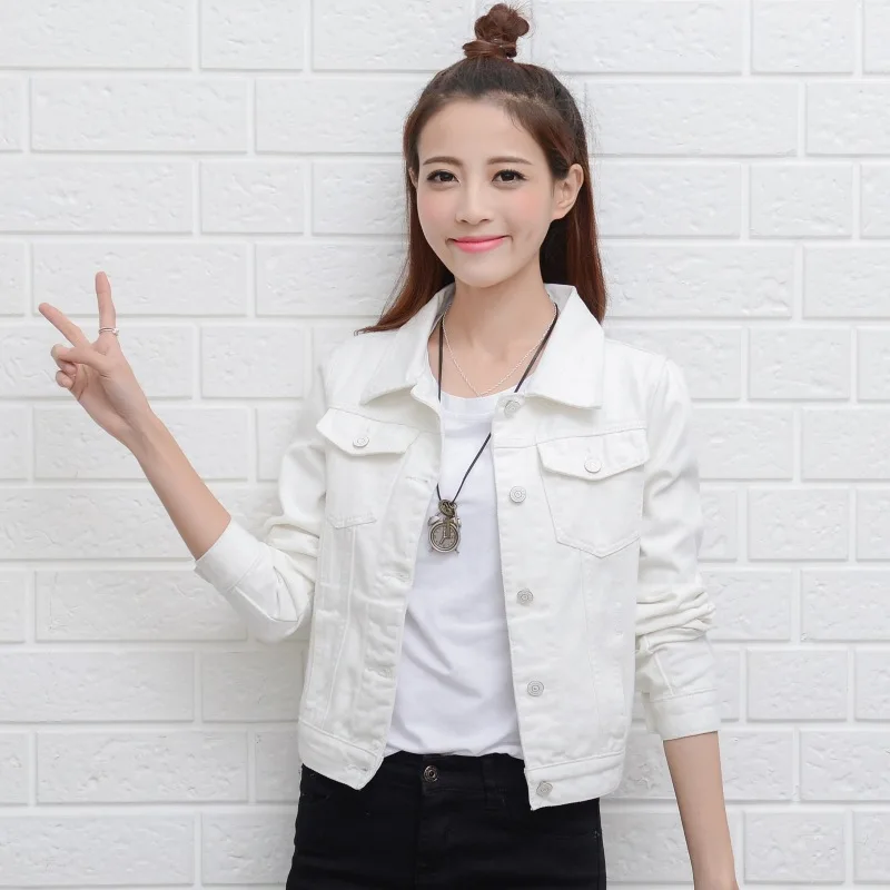 

Spring Autumn Women Denim Jacket Coat Hole White Jeans Jacket Casual Windbreaker Vintage Ripped Pocket Coat Female Slim Outwear