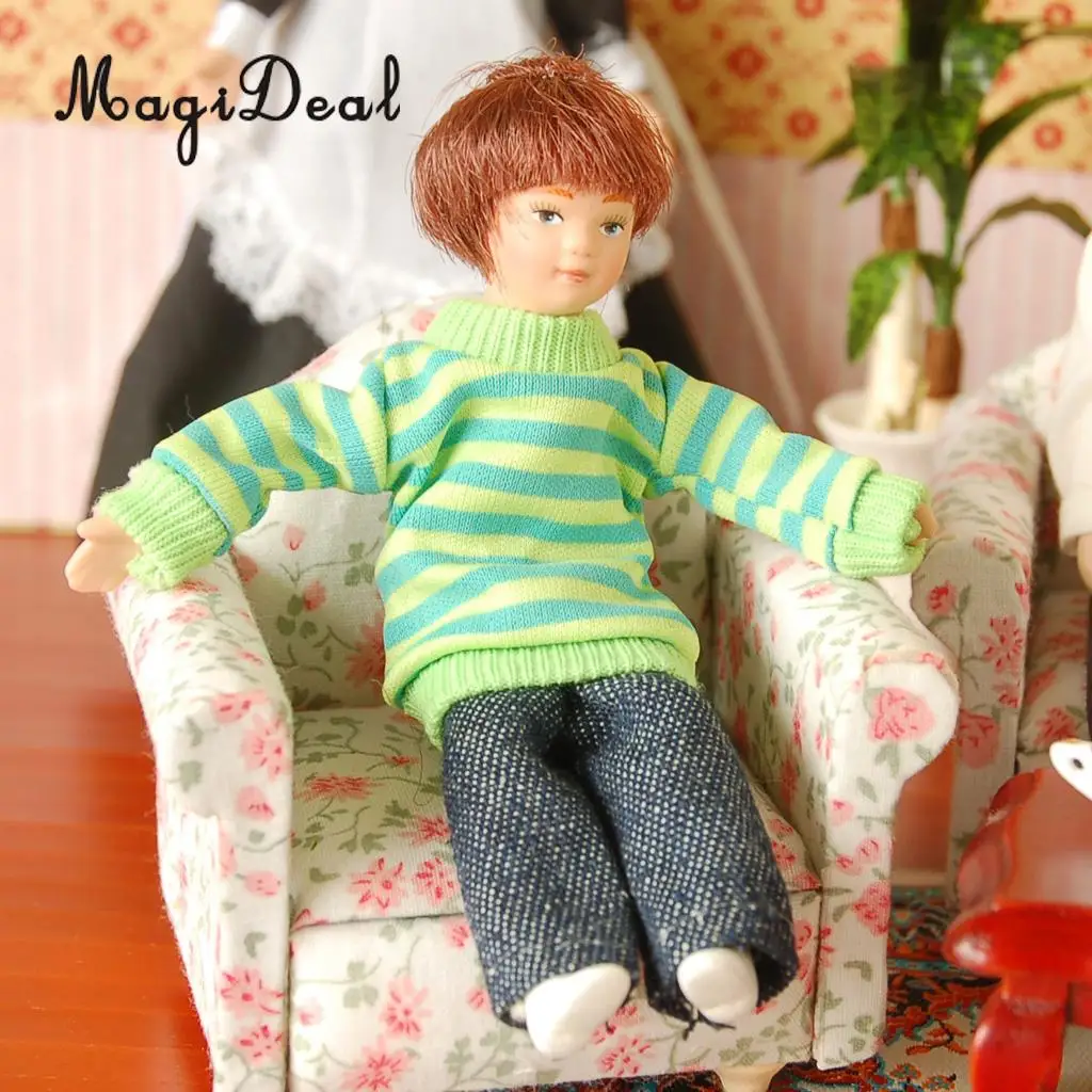 Twenis 1/12 Joint Movable 6 Porcelain Dolls Miniature for Dollhouse Classical Brown Hair Men in Jacket
