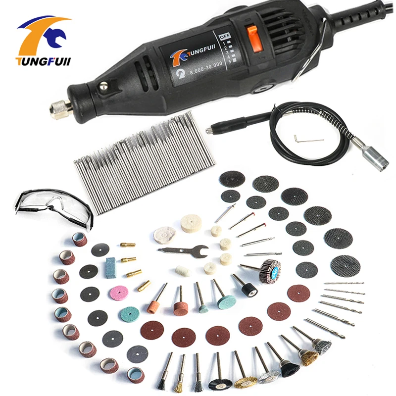 

Tungfull Mini Drills 220V/110V Variable Speed Electric Drill Grinder With Flexible Shaft Dremel Accessories Set Polishing