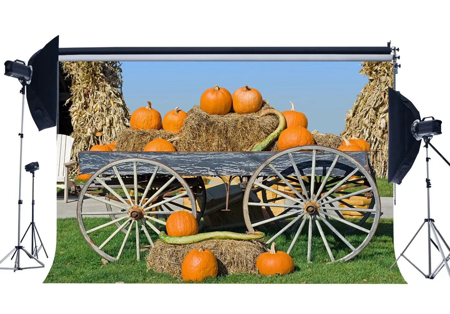 

Autumn Harvest Backdrop Old Barn Farmland Backdrops Pumpkin Straw Haystack Wooden Farm Car Fall Background