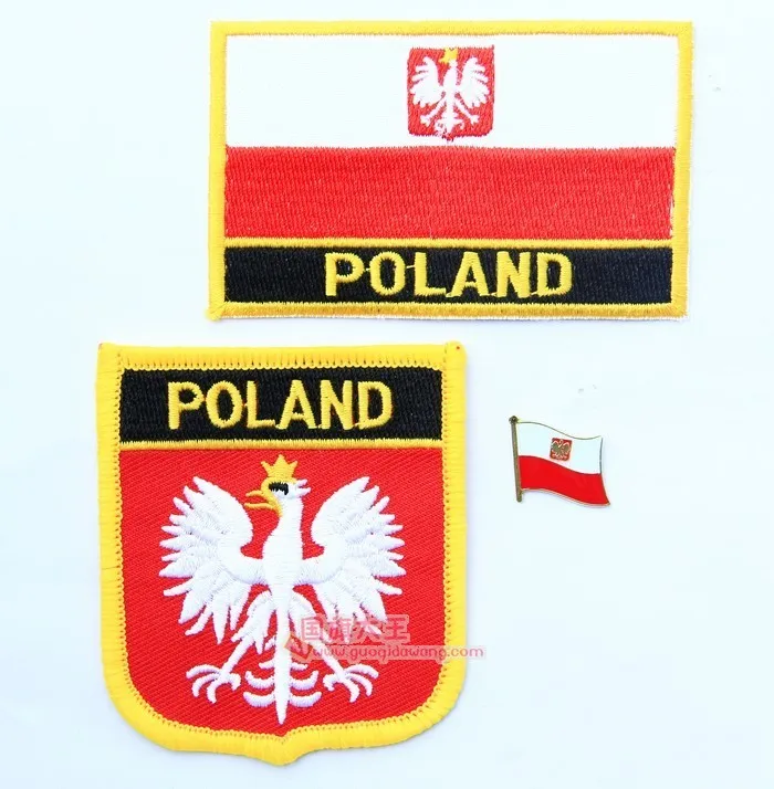 Нашивки с вышивкой с национальным флагом и Металлический Нагрудный значок с флагом Польша с орлом - Цвет: Set of 3 ones