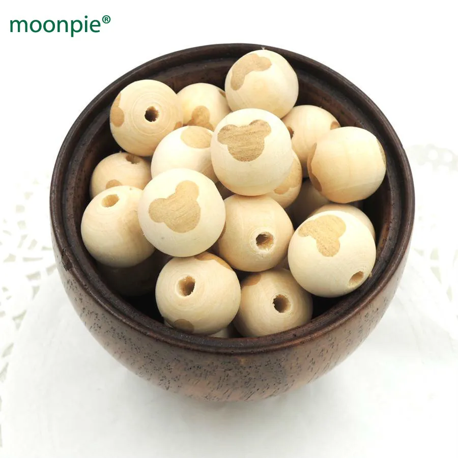 

100pcs 20mm ecofriendly wooden beads teddy bear mouse shaped burnt engrave diy accessory beading necklace pacifier EA99-1