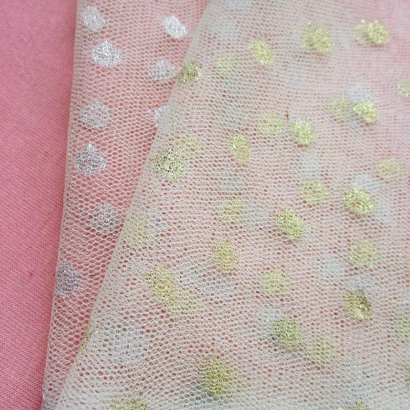 

1yard Fashion Dot Gold Sweet Skirt Net Cloth India Silver Wedding dress Mesh Fabric Handmade Sewing Festival Decor Curtain Tissu