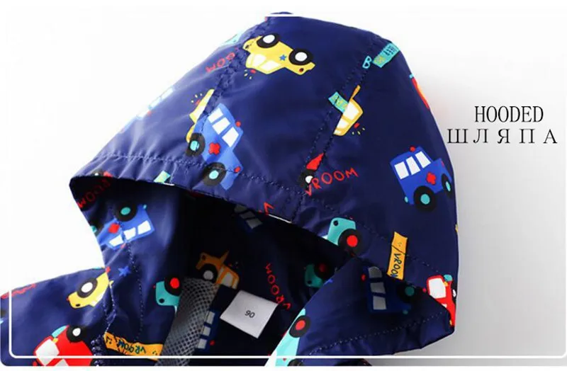 COOTELILI 80-130cm Cute Car Printing Kids Boys Jacket 2018 Spring Hooded Children Clothes Active Girls Windbreakers  (2)