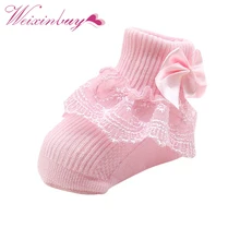 Хлопковые детские носки с цветочным принтом для новорожденных девочек; Вязаные кружевные носки