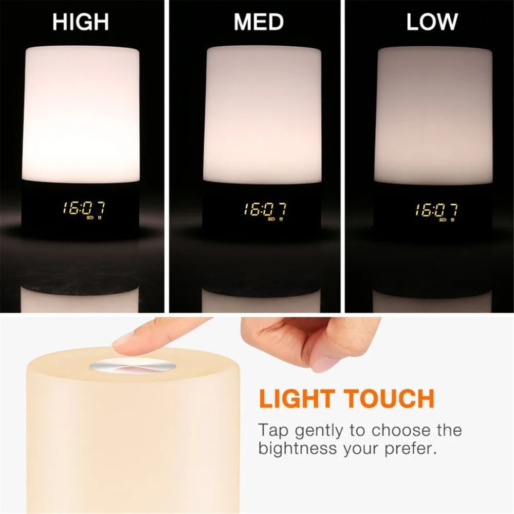 

Wake Up Light Alarm Clock with Sunrise Simulation LED USB Bedside Lamp Rechargeable Touch Sensor Night Light