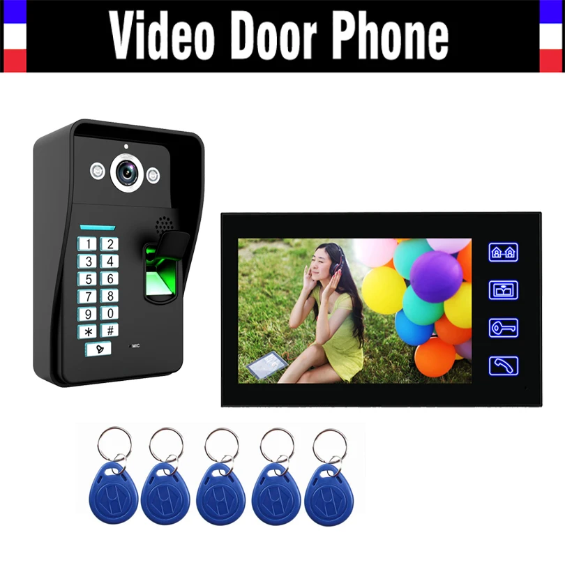 7\ Touch Mointor Video Door Phone Intercom Doorbell System Fingerprint ID Card password code Video Doorphone kit for Home Villa