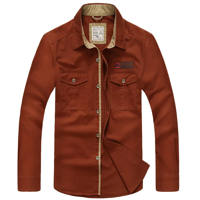 AFS JEEP men shirt military army camisas hombre brand mens shirts regular fit high quality solid cotton shirts man plus size 4XL