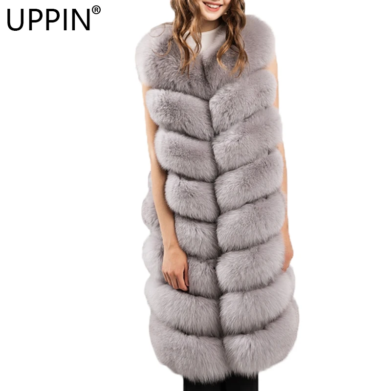 

UPPIN Girls Long Artifical Fox Fur Vest Women Winter Fashion Faux Fox Fur Vests Woman Warm Fake Fox Fur Coats Female chaqueta