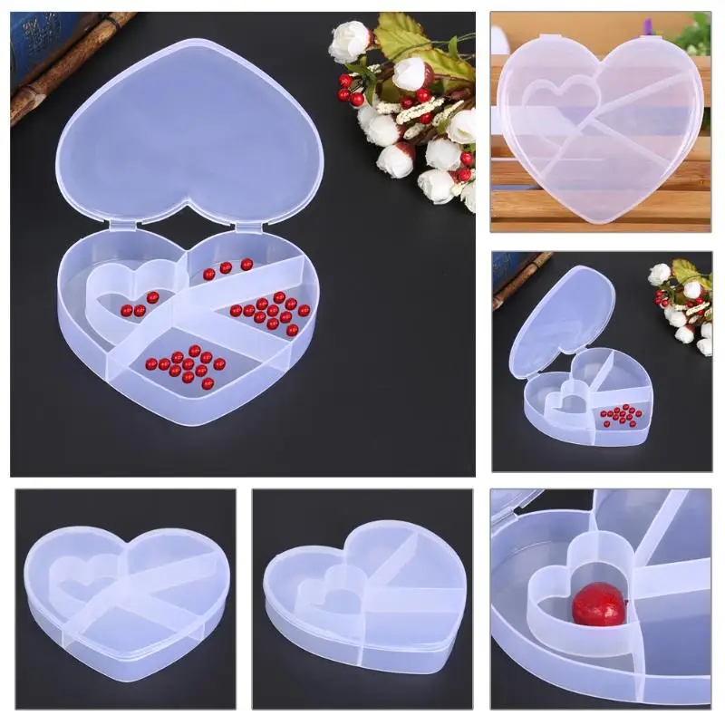 

5 Cells Heart Shape Storage Box Plastic Case Home Organizer Jewelry Beads Boxes Small objects Organizer Tiny Stuff Container
